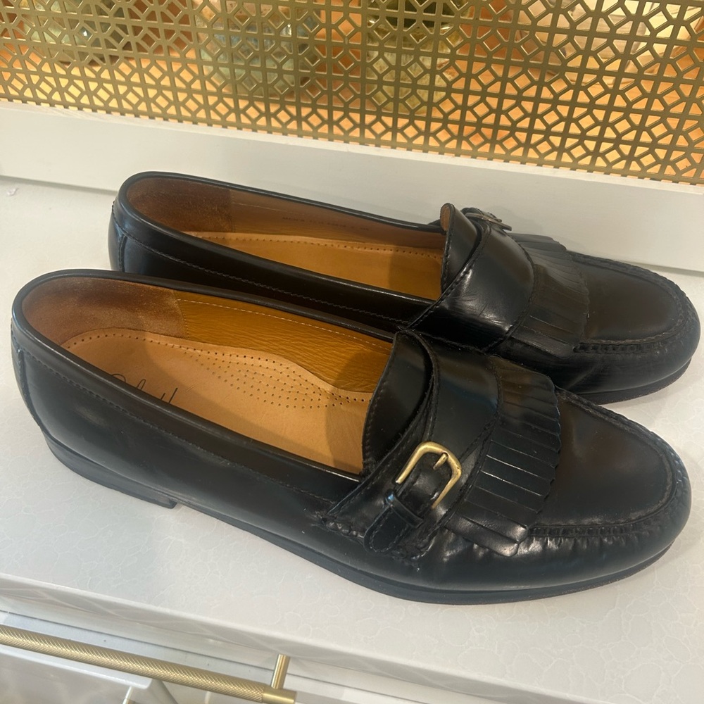 Cole Haan Black Leather Loafer with Fringe and Buckle Men's 13 D